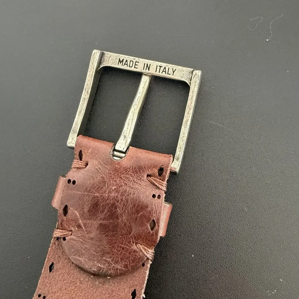 Martin Dingman Brown Leather Belt Made in Italy Men’s 42 Distressed Western